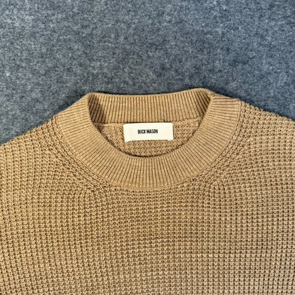 Buck Mason Womens Seafarer Cotton Rib Crew Neck Sweater Puff Sleeve Large Tan - Picture 6 of 12